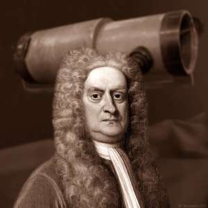 Ньютон возле аппарата телескопа