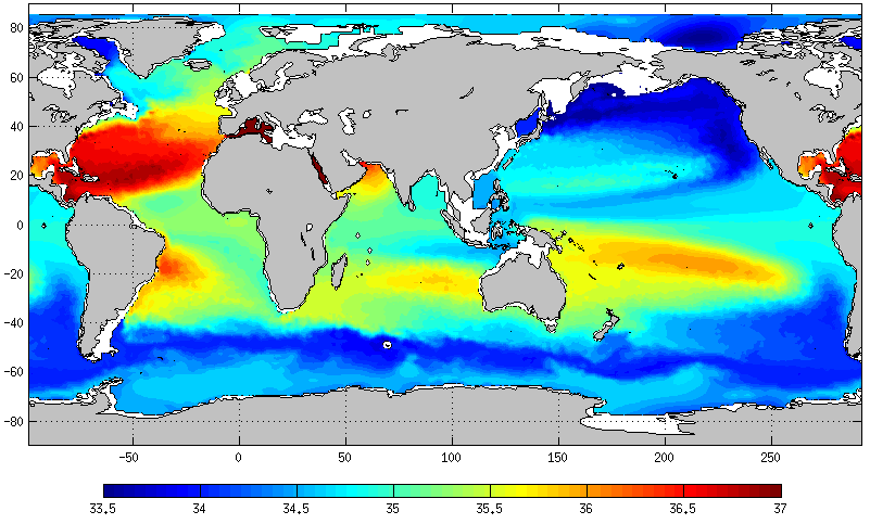 Карта солености воды