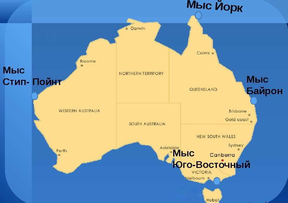 Крайние точки Австралии. Характеристика материка