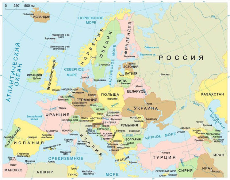 Карта мира западная европа
