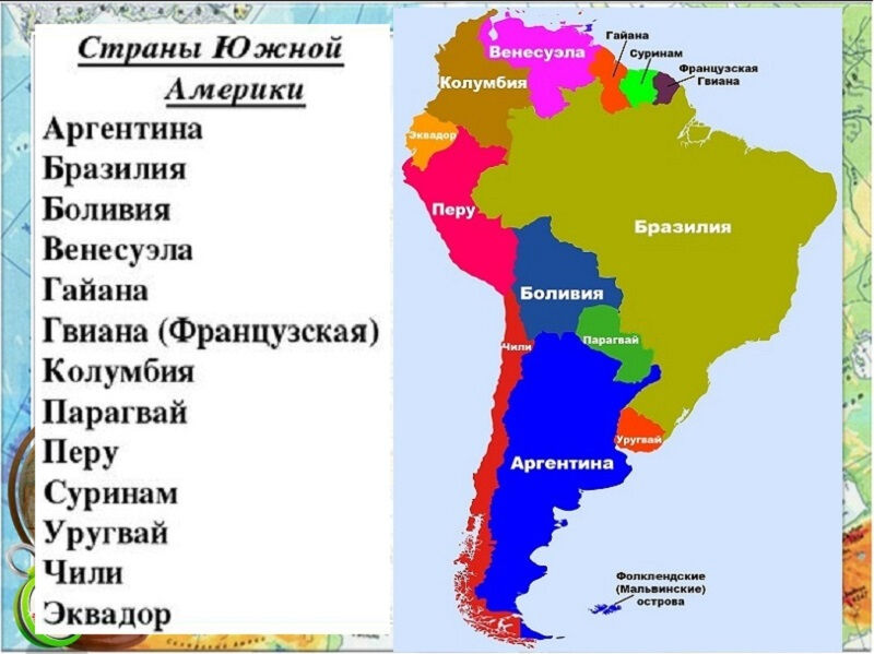 страны южной америки список (главный ключ)