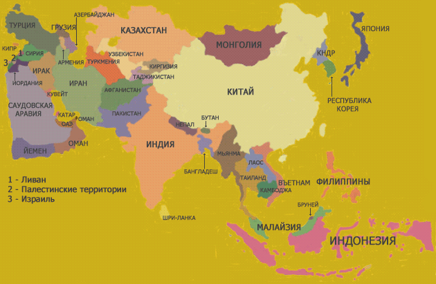 карта зарубежной азии